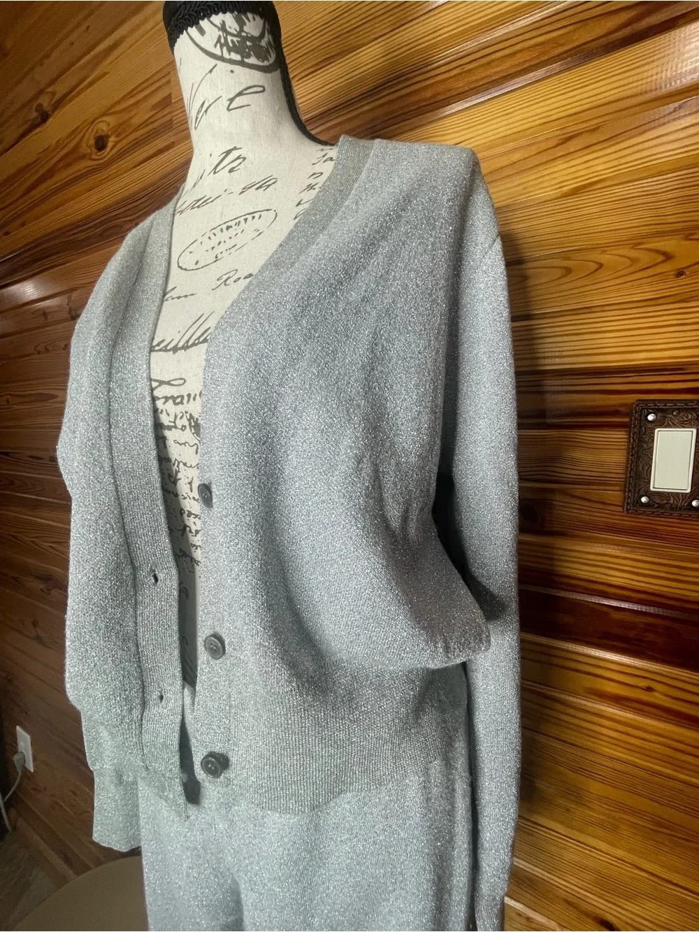 J. Crew Light Gray Sparkle Cardigan and Jogger Set SZ XXL